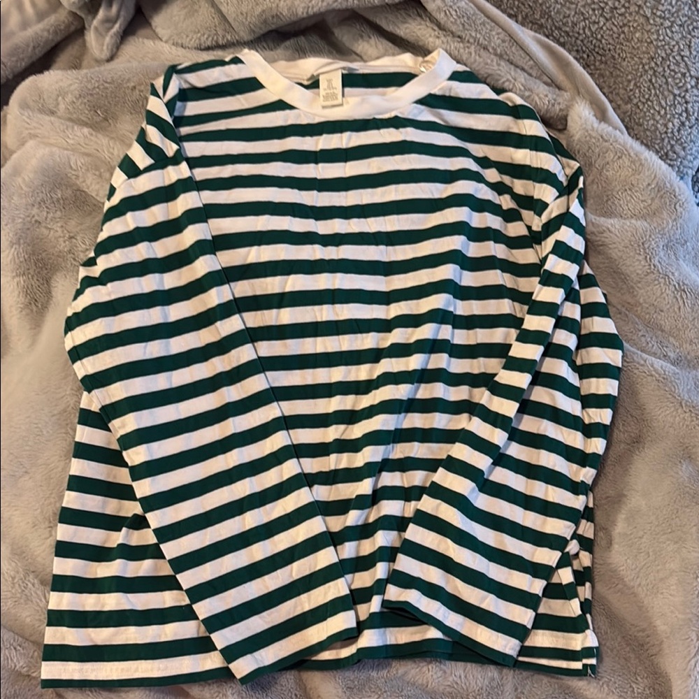 Green and White Striped Kids Shirt